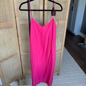 Tibi hot pink skinny strap dress new york midi slip size 12